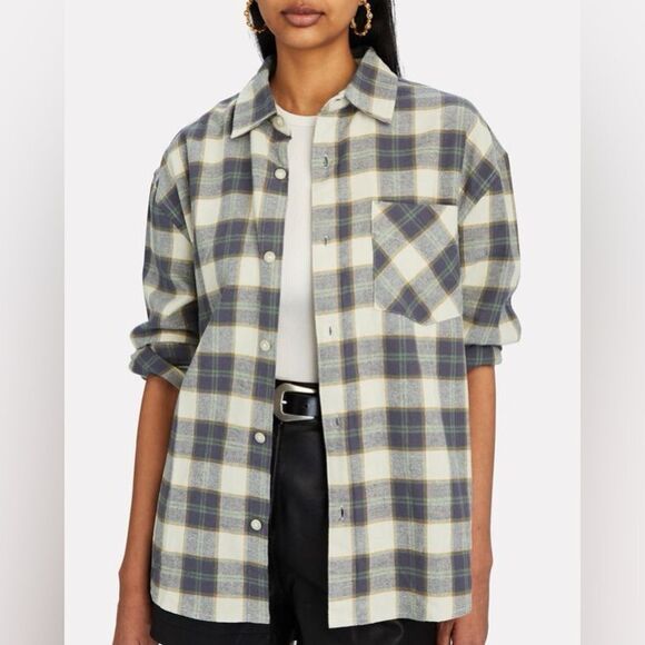 We Wore What women’s green plaid boyfriend flannel button down sz M/L - Picture 6 of 8